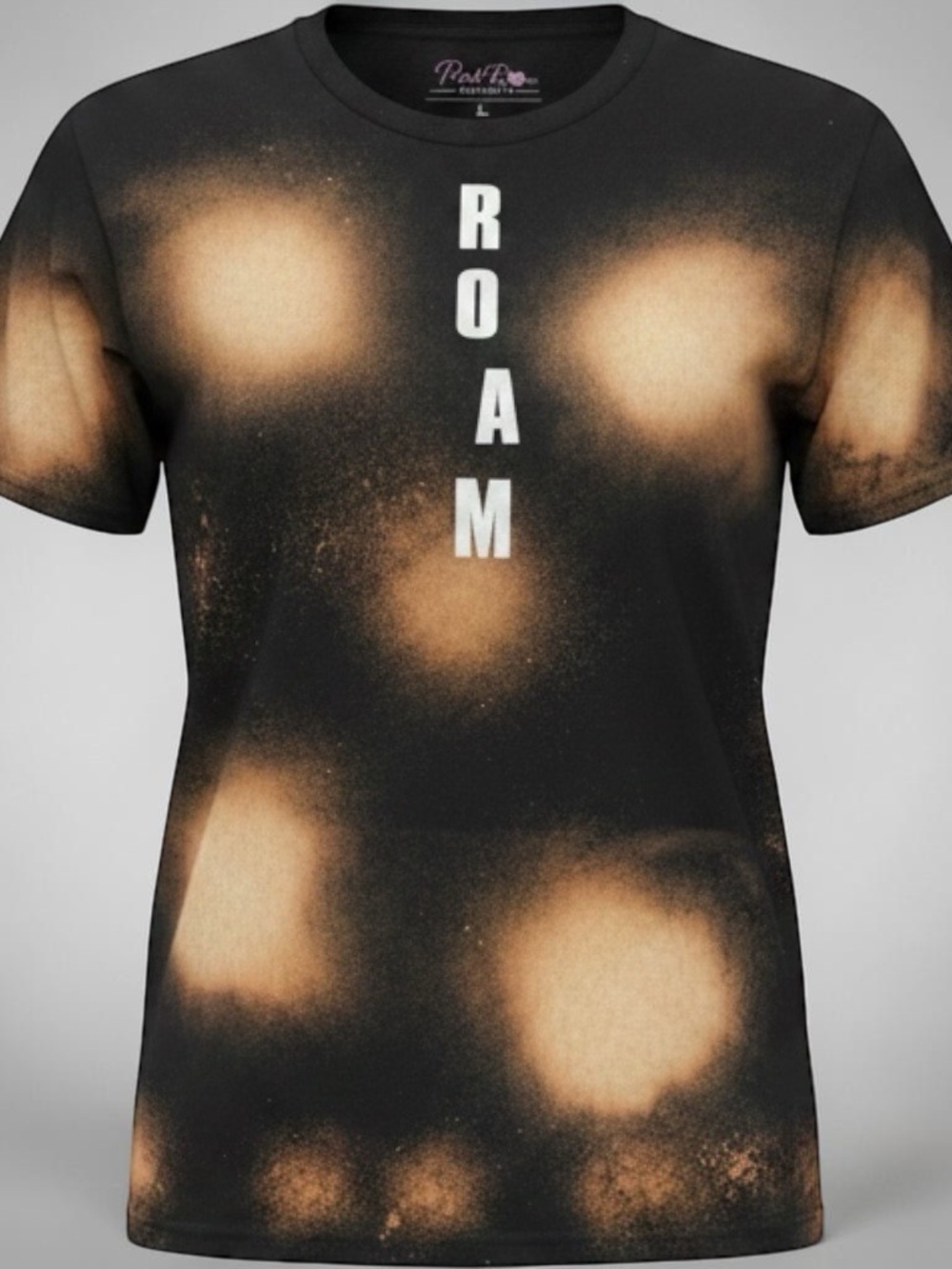 ROAM Black Tee with Distressed Tan Spray-Spot Graphic - #Men's